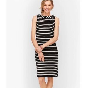 Talbots Black and White Striped Sleeveless Midi Dress